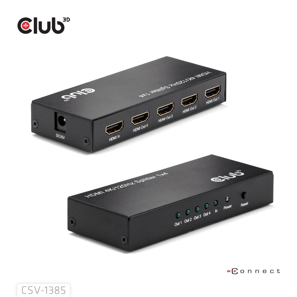 Club3D Video rozbočovač 1:4 HDMI 2.0 4K120Hz,  4 porty,  černá6 