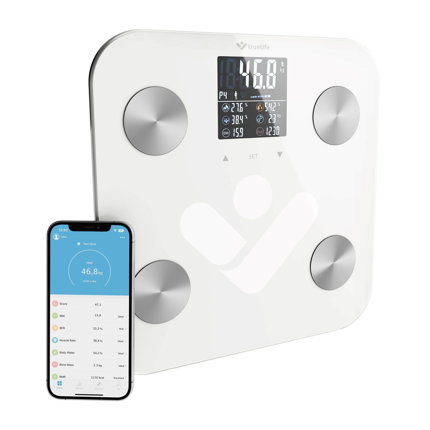 TrueLife FitShape S6 BT - Bioelektrická impedanční bluetooth váha - bílá2 