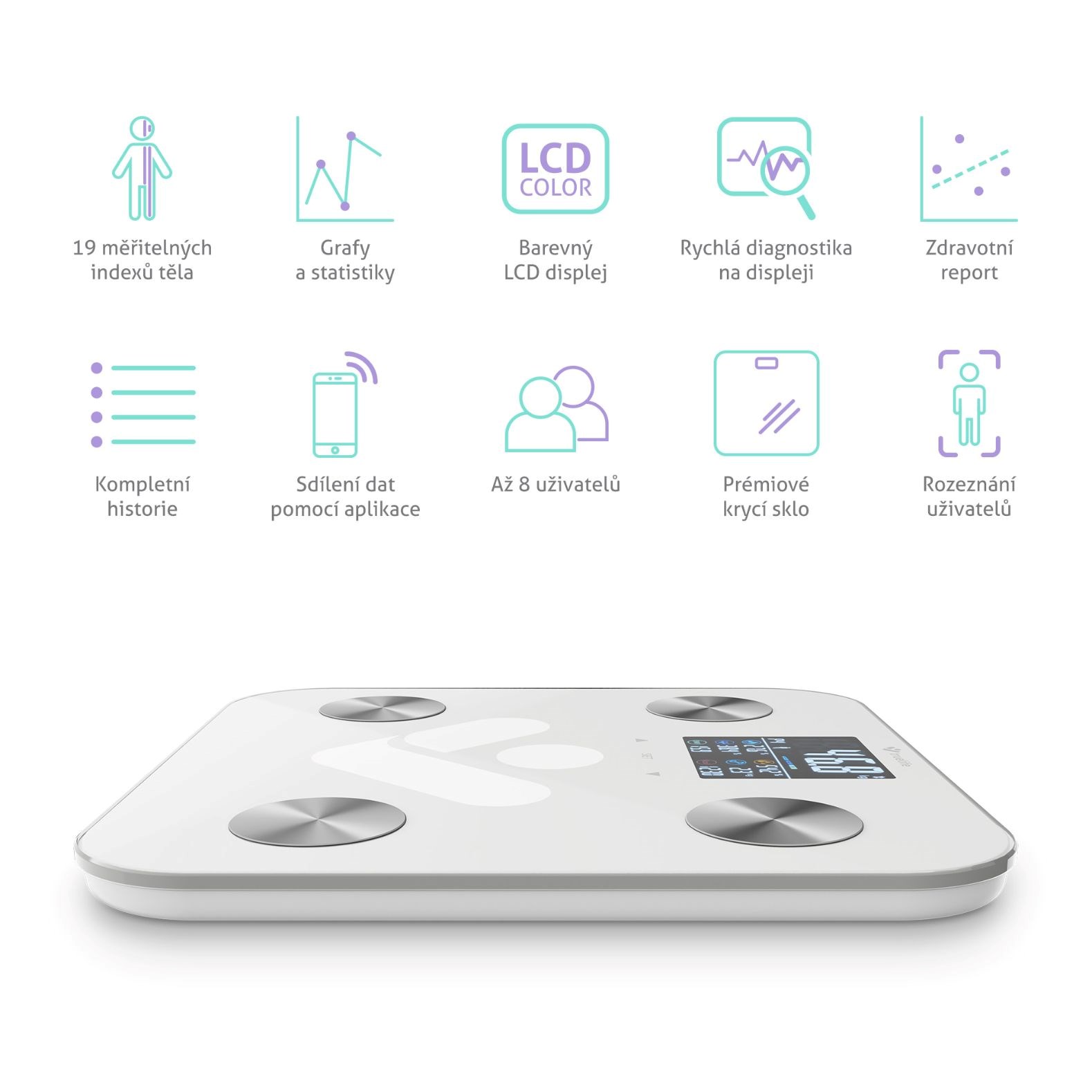 TrueLife FitShape S6 BT - Bioelektrická impedanční bluetooth váha - bílá4 