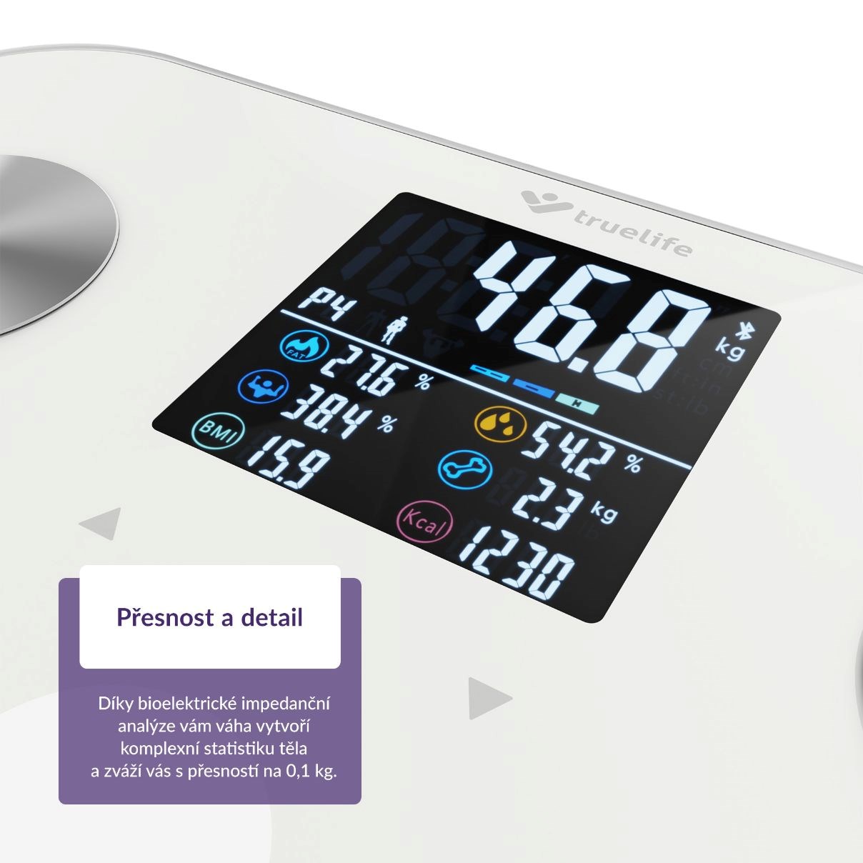 TrueLife FitShape S6 BT - Bioelektrická impedanční bluetooth váha - bílá5 