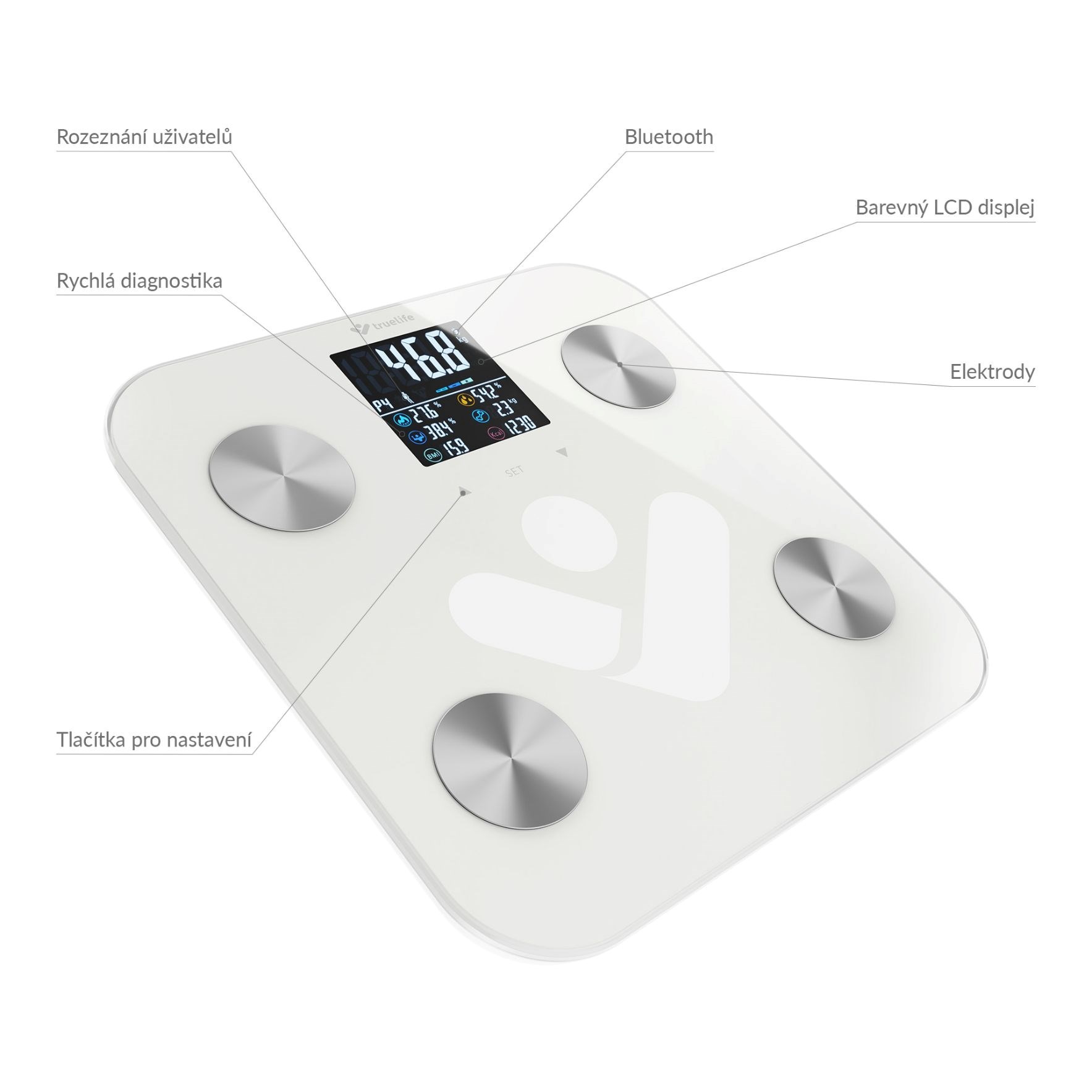 TrueLife FitShape S6 BT - Bioelektrická impedanční bluetooth váha - bílá1 