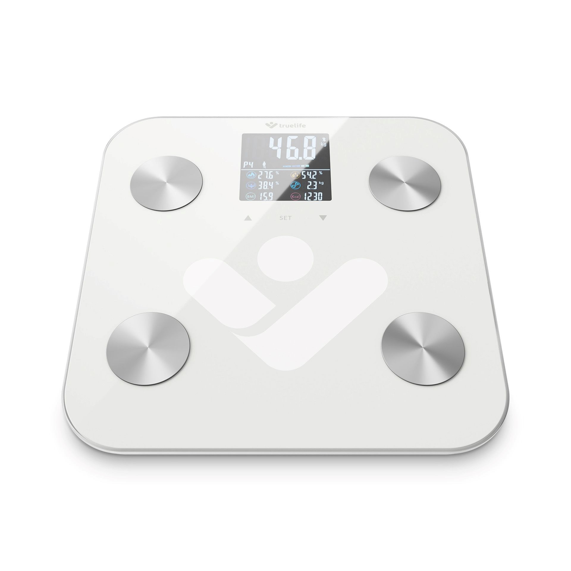 TrueLife FitShape S6 BT - Bioelektrická impedanční bluetooth váha - bílá6 