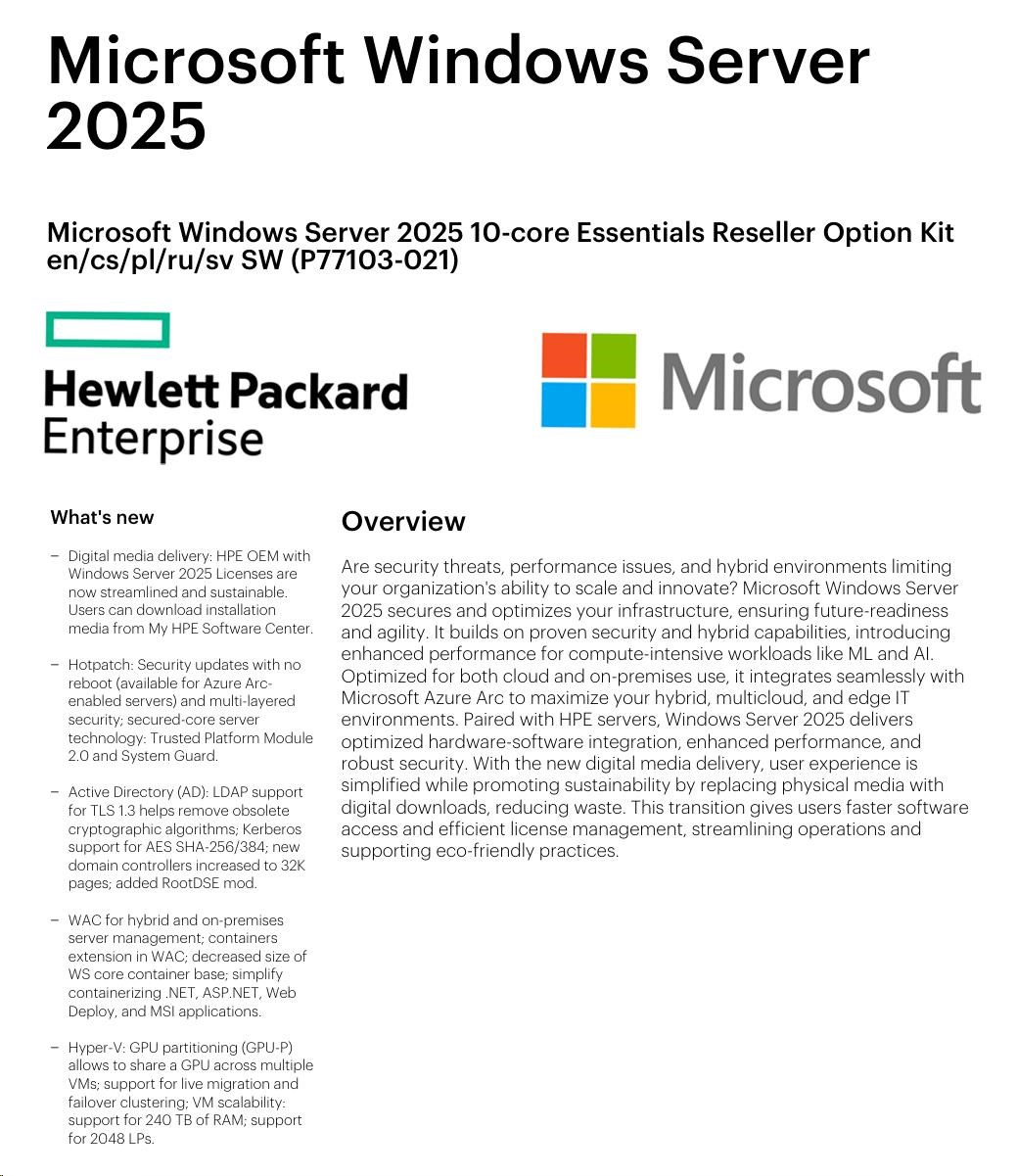 HPE MS WS25 10C Ess OEM CZ/ ENG