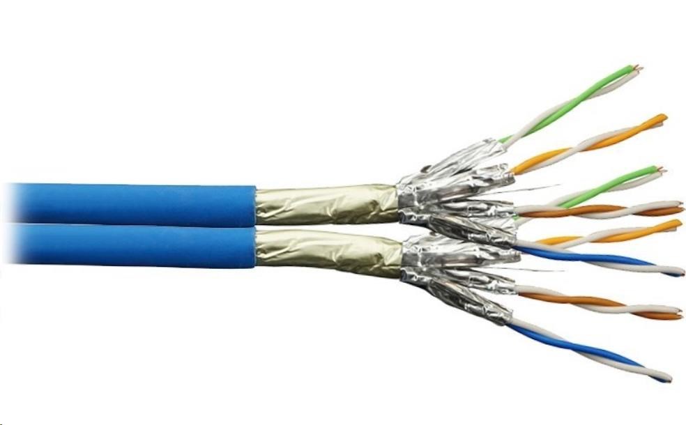 PLANET FTP Cat6a 2x 4pár 500m,  FTP,  drát,  Cat6a,  2x 4p,  500MHz,  LS0H,  stíněný každý pár + celkové stínění,  modrý,  duplex0 