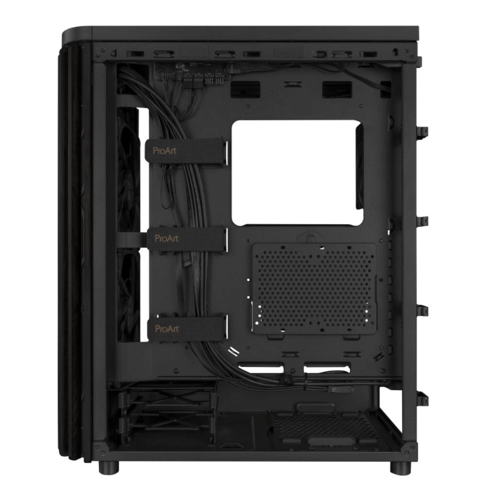 ASUS case PROART PA401 WOOD TG,  Mid Tower,  ATX,  1xUSB-C Gen2x2,  2xUSB 3.0,  2x 160mm Fan,  1x 120mm Fan,  černá0 