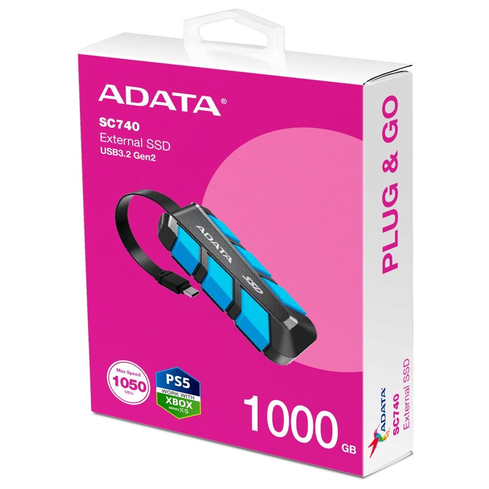 ADATA External SSD 1TB SC740,  USB-C 3.2 Gen2,  Černo-modrá4 
