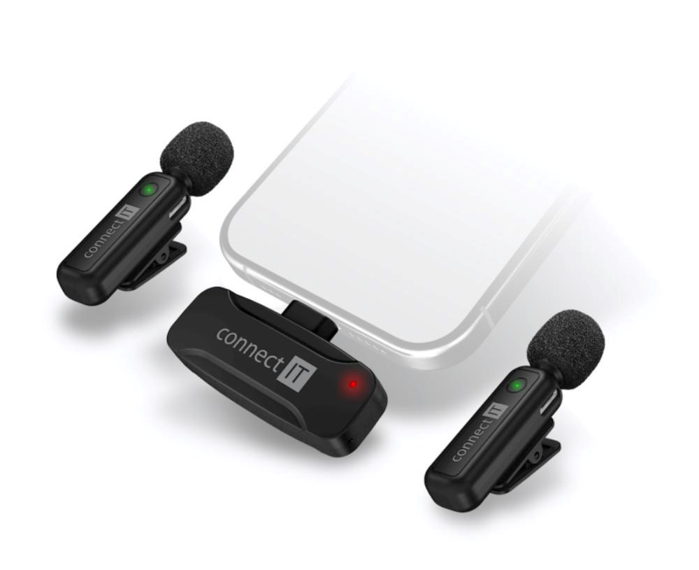 CONNECT IT Mikrofon ClipMic,  2x Bezdrátový Lavalier mikrofón s přijímačem,  USB-C konektor,  černá0 