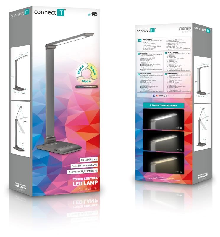 CONNECT IT Stolní LED lampa Bright,  USB-A,  šedá4 