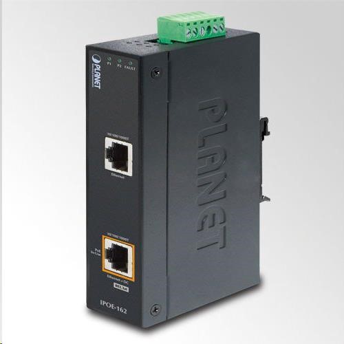 Planet IPOE-162 napájení po ethernetu IEEE802.3at,  30W,  Gigabit,  DIN,  IP30,  -40 až 75 C0 