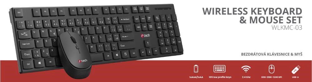 C-TECH klávesnice s myší WLKMC-03,  Bezdrátový set 2.4GHz,  CZ,  Černá4 