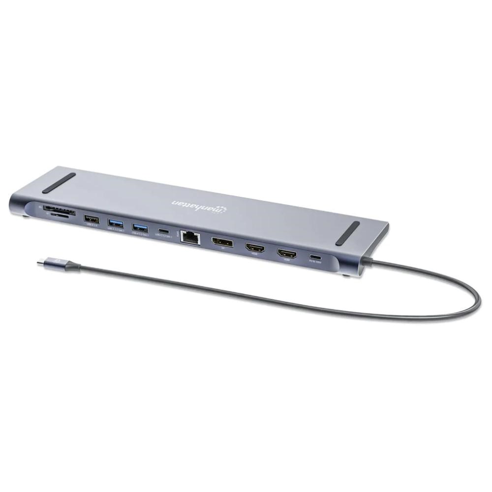 MANHATTAN Dokovací stanice USB-C 12v1,  1xDP,  2xHDMI,  2xUSB-C,  3xUSB,  1xRJ45,  čtečka SD karet,  šedá0 