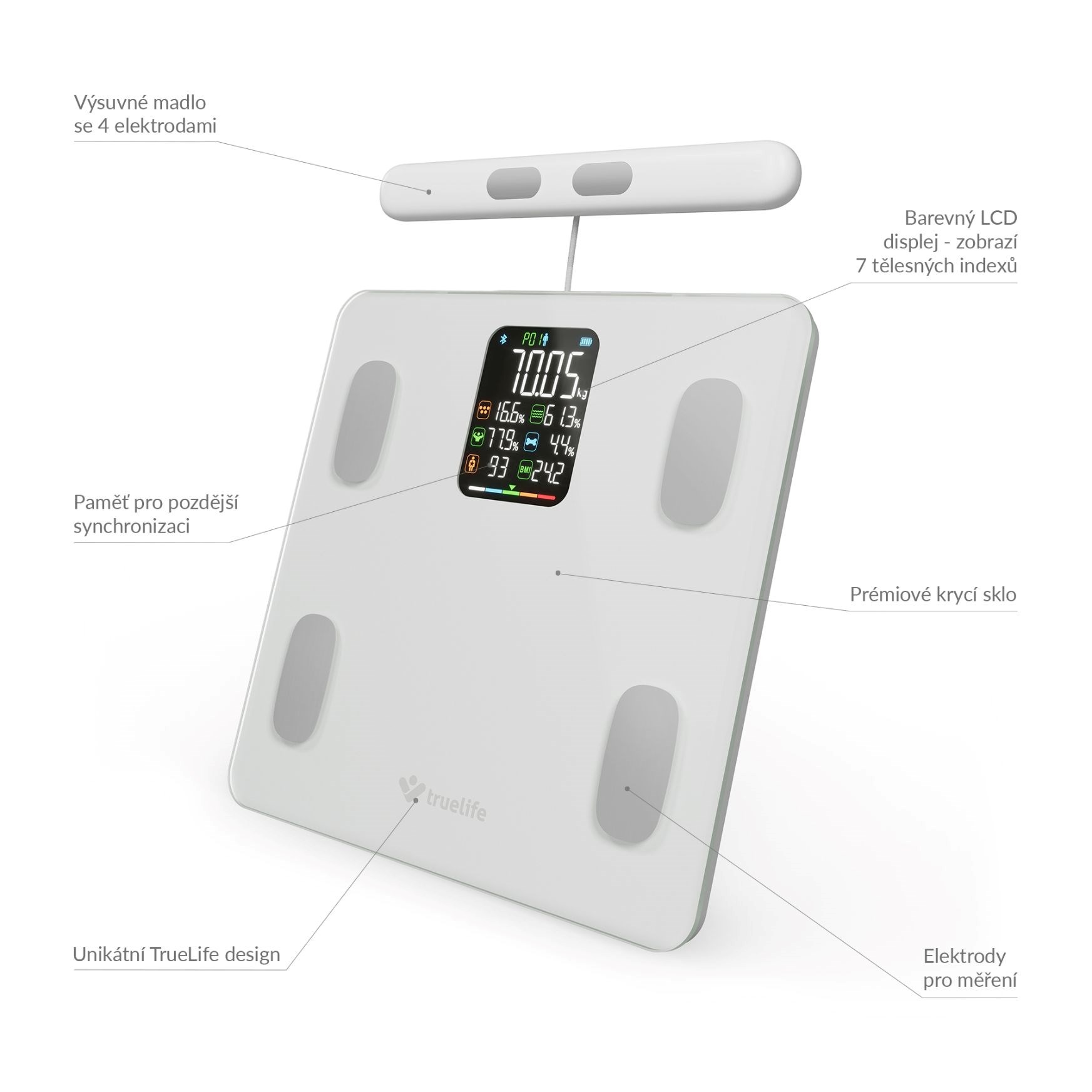 TrueLife FitScale W8 BT White - osobní diagnostická bluetooth váha7 