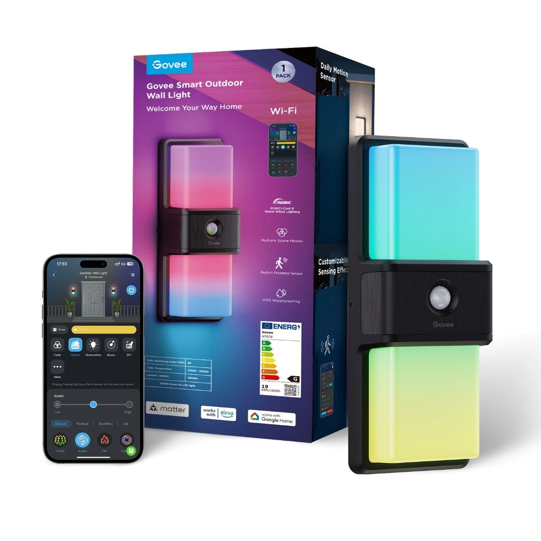 Govee RGBICWW Smart venkovní nástěnné světlo 1500lm Matter0 