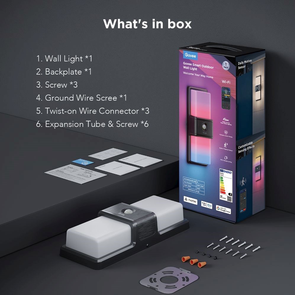 Govee RGBICWW Smart venkovní nástěnné světlo 1500lm Matter8 