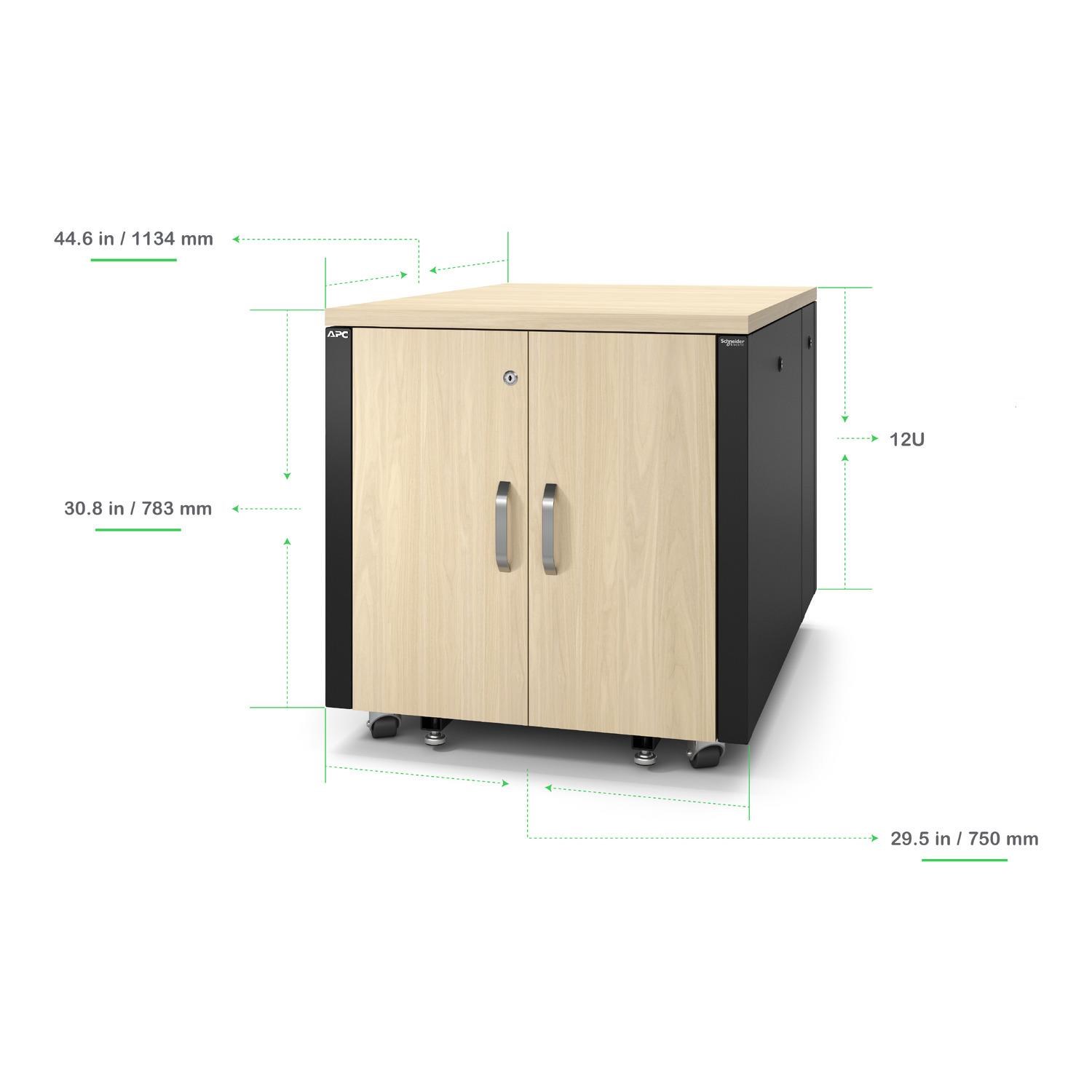 APC NetShelter Soundproof,  12U,  Server Rack Enclosure,  Maple3 