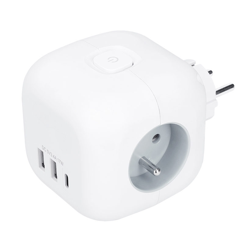 Solight rozbočka kostka,  3x 16A + USB A+C,  bílá,  vypínač0 