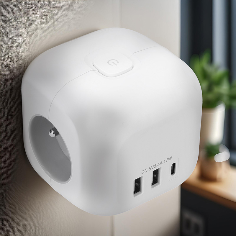Solight rozbočka kostka,  3x 16A + USB A+C,  bílá,  vypínač1 