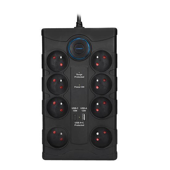 Solight přepěťová ochrana,  8z,  USB A+CA,  2m,  černá1 