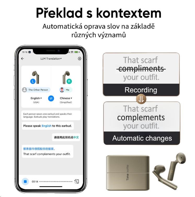 Timekettle W4 AI Chytrý překladač,  gold5 
