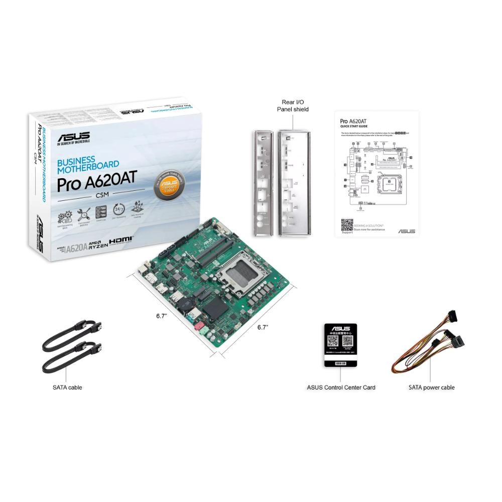 ASUS MB Sc AM5 PRO A620AT-CSM,  AMD A620A,  2xDDR5 SODIMM,  1xHDMI,  1xDP,  1xLVDS,  Thin Mini-ITX2 