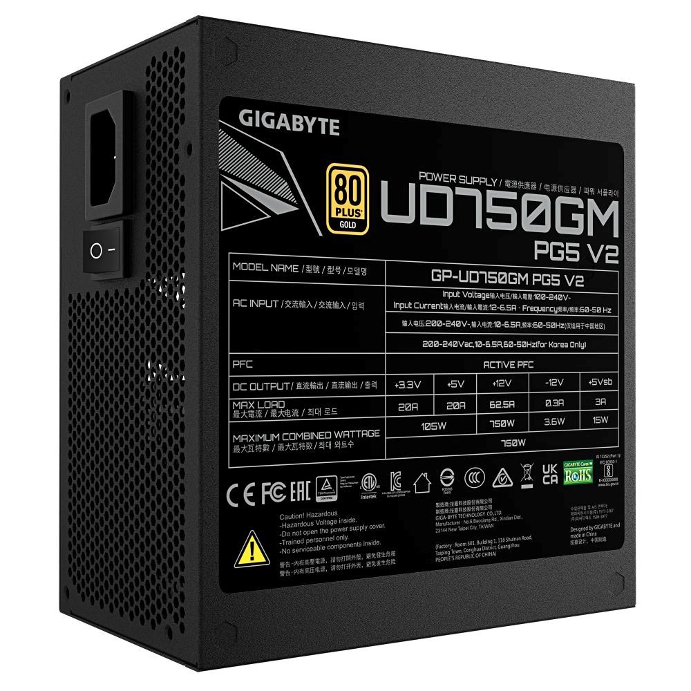 GIGABYTE zdroj UD750GM PG5 V2,  750W,  120mm,  Plně modulární,  80 Plus Gold,  ATX 3.14 