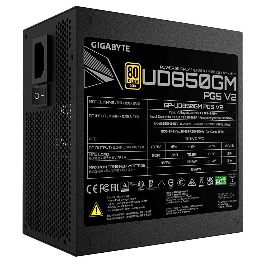 GIGABYTE zdroj UD850GM PG5 V2 850W,  120mm,  Plně modulární,  80 Plus Gold,  ATX 3.16 