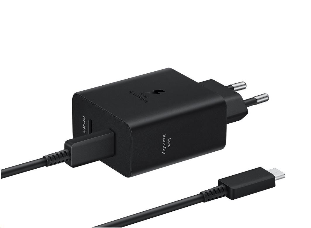 Samsung Dual USB-C 50W Cestovní nabíječka + USB-C Datový Kabel Black0 