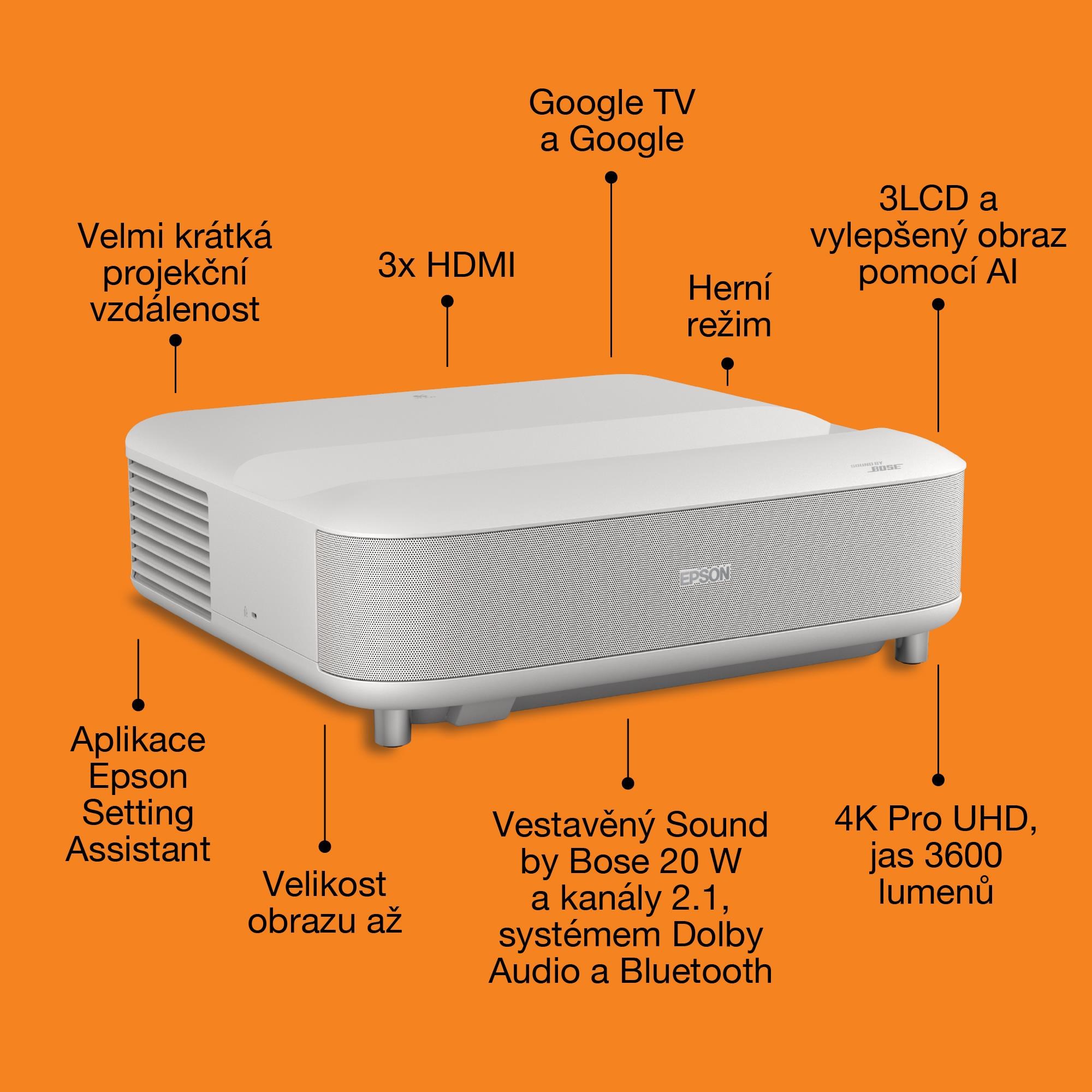 Epson Lifestudio Grand – EH-LS670W diamantová biela,  4K PRO-UHD,  3600lm,  HDMI,  USB,  Google TV,  240Hz6 