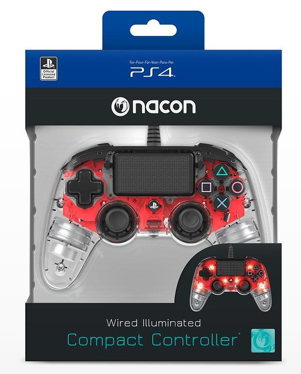 Nacon Wired Compact Controller - ovladač pro PlayStation 4 - průhledný červený0 