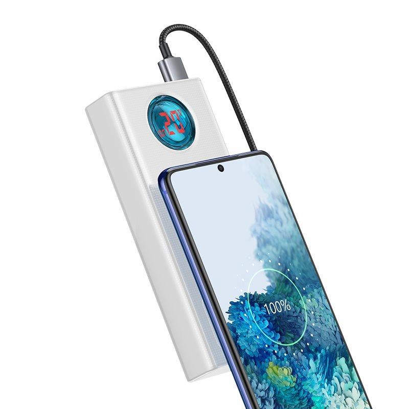 Baseus Amblight powerbanka s digitálním displejem QC 30000mAh Overseas Edition + kabel Type-C/ Type-C 100W 1m,  bílá2 