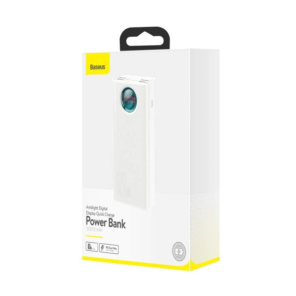 Baseus Amblight powerbanka s digitálním displejem QC 30000mAh Overseas Edition + kabel Type-C/ Type-C 100W 1m,  bílá5 