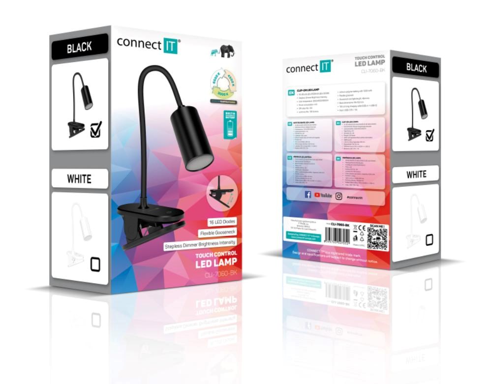 CONNECT IT Stolní LED lampa CLIP 2 s klipem,  černá6 