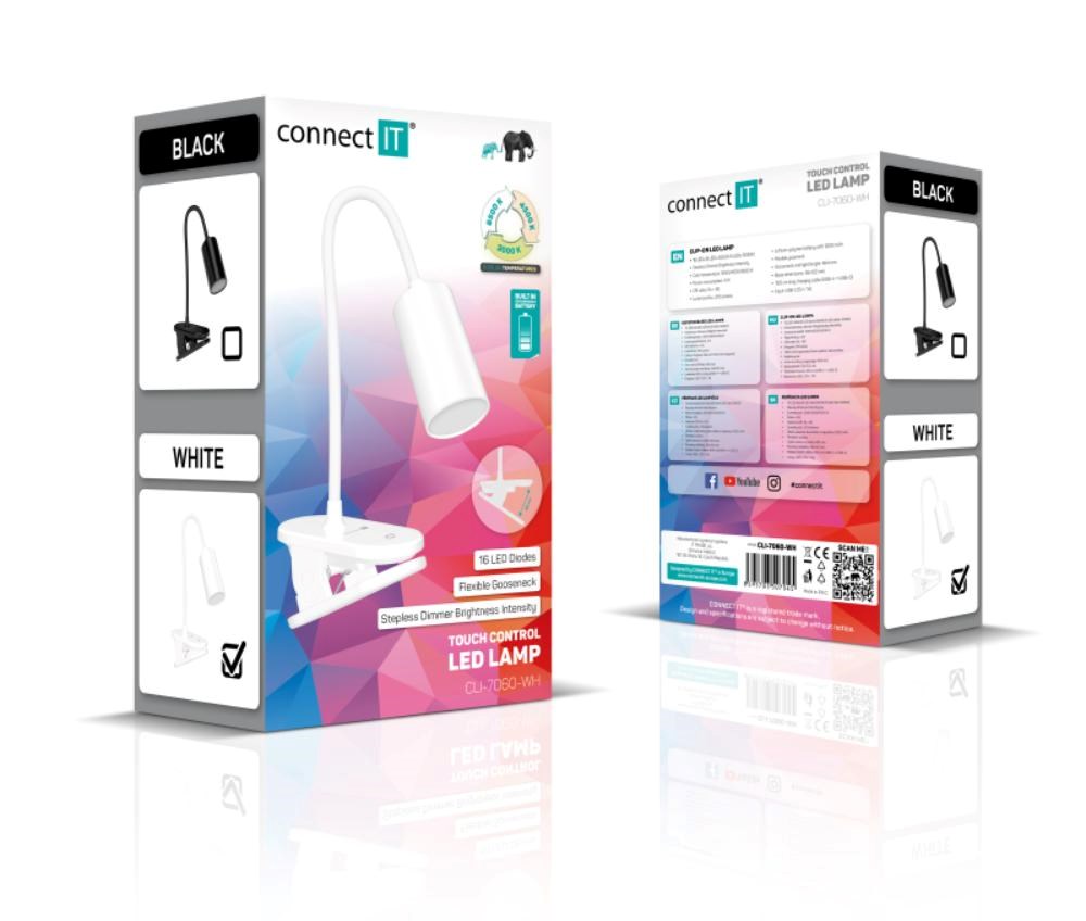 CONNECT IT Stolní LED lampa CLIP 2 s klipem,  bílá6 