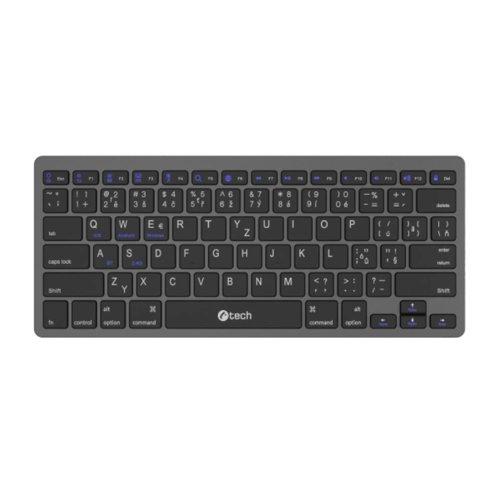 C-TECH Klávesnice KB-120S Dual mode,  bezdrátová,  BT5.0 + 2, 4GHz,  USB nano receiver,  CZ/ SK3 