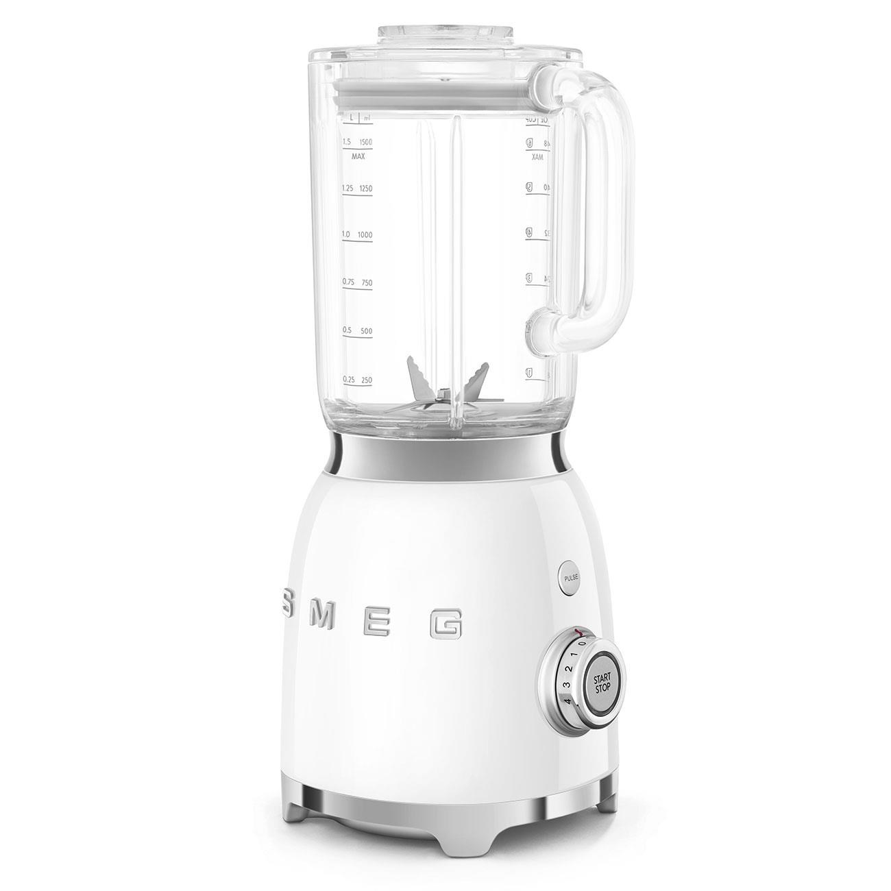 Smeg BLF03WHEU mixér,  800 W,  4 programy,  funkce pulse,  18000 RPM,  nerezové ostří,  Ice crush,  50"s Style,  bílý3 