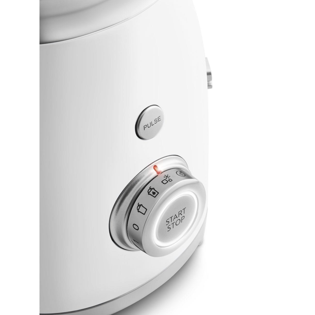 Smeg BLF03WHEU mixér,  800 W,  4 programy,  funkce pulse,  18000 RPM,  nerezové ostří,  Ice crush,  50"s Style,  bílý6 