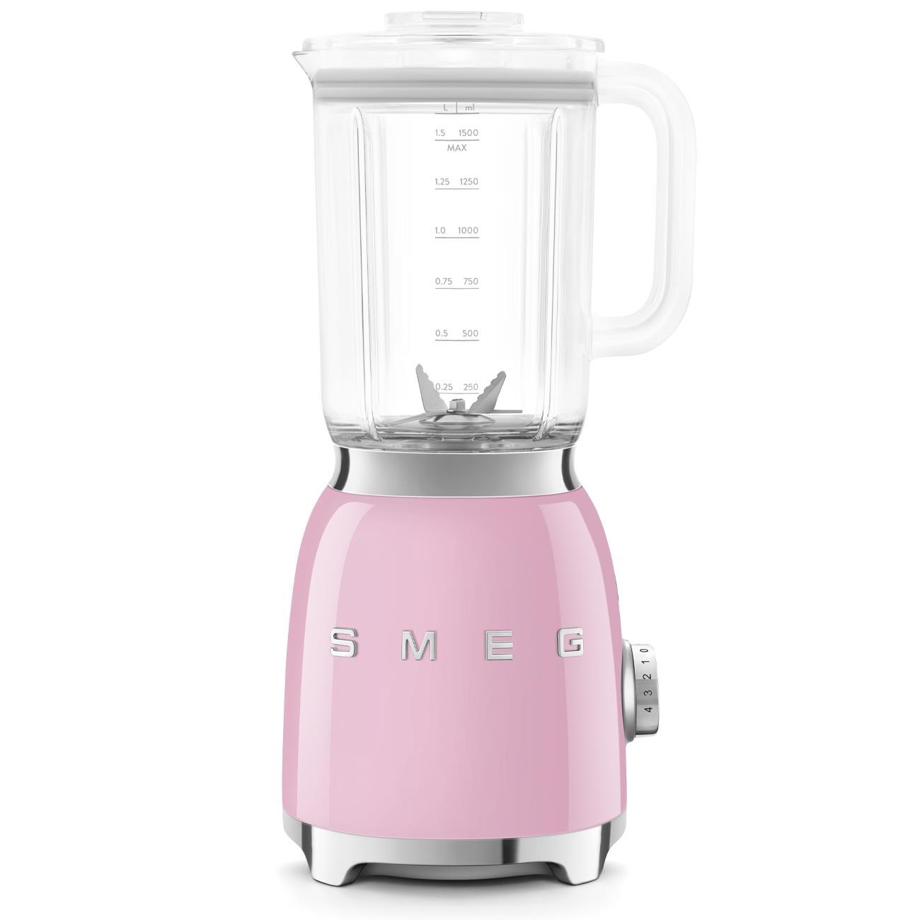 Smeg BLF03PKEU mixér,  800 W,  4 programy,  funkce pulse,  18000 RPM,  nerezové ostří,  Ice crush,  50"s Style,  růžový0 