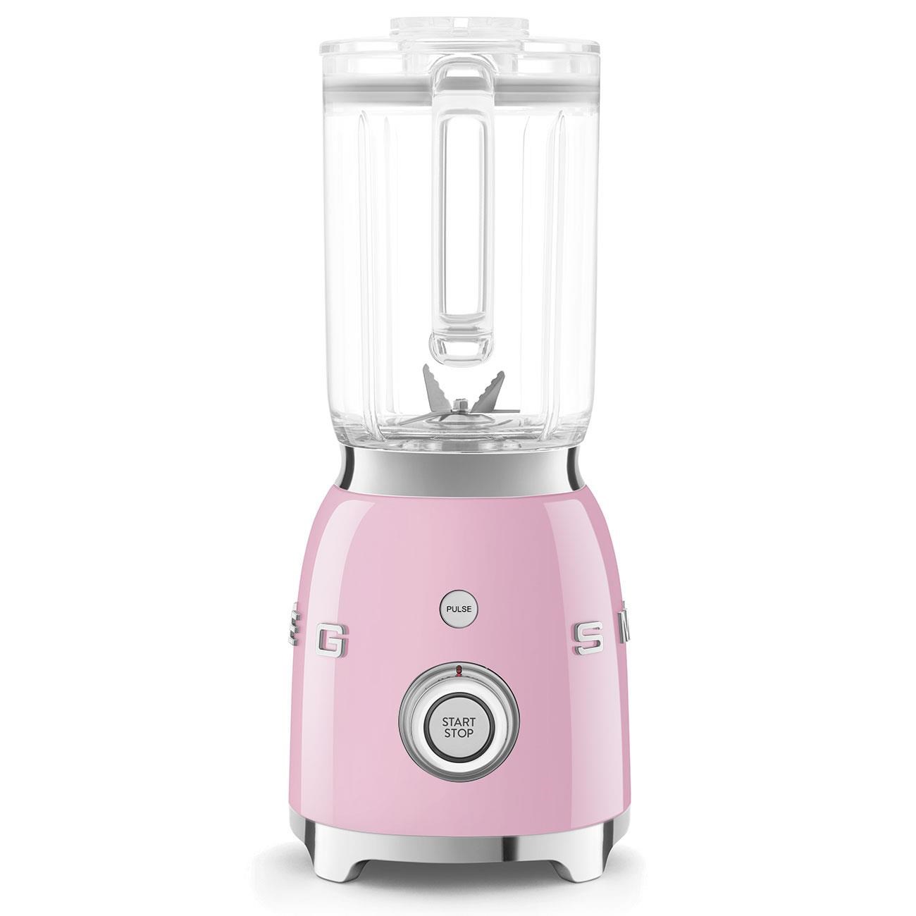 Smeg BLF03PKEU mixér,  800 W,  4 programy,  funkce pulse,  18000 RPM,  nerezové ostří,  Ice crush,  50"s Style,  růžový1 