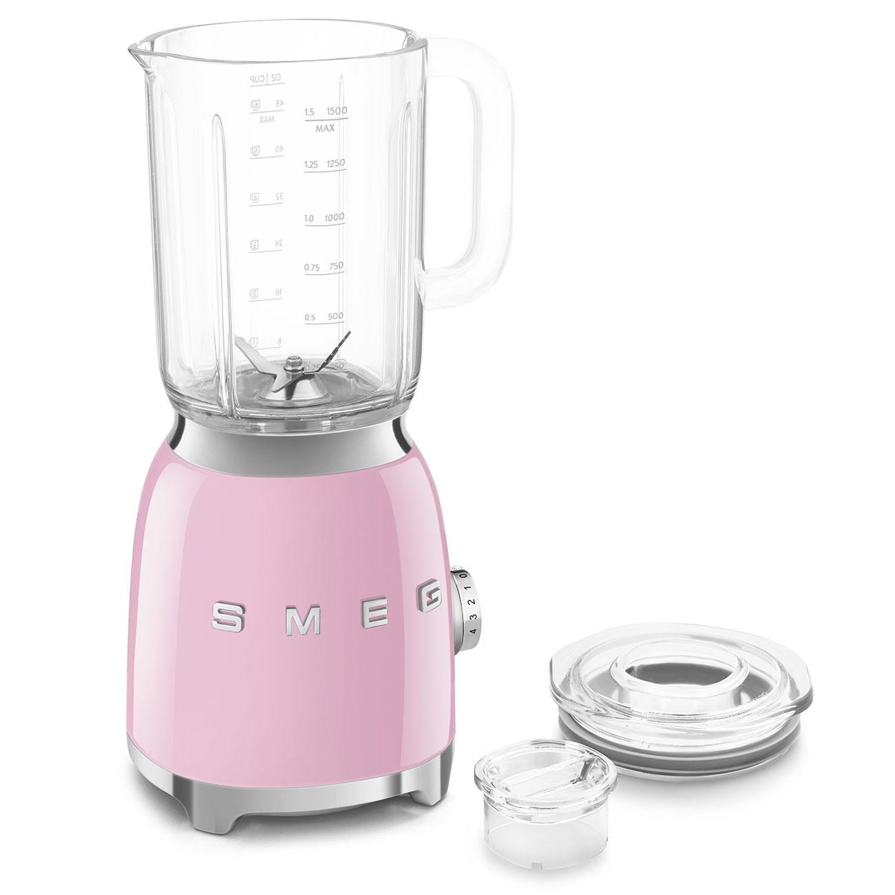 Smeg BLF03PKEU mixér,  800 W,  4 programy,  funkce pulse,  18000 RPM,  nerezové ostří,  Ice crush,  50"s Style,  růžový2 