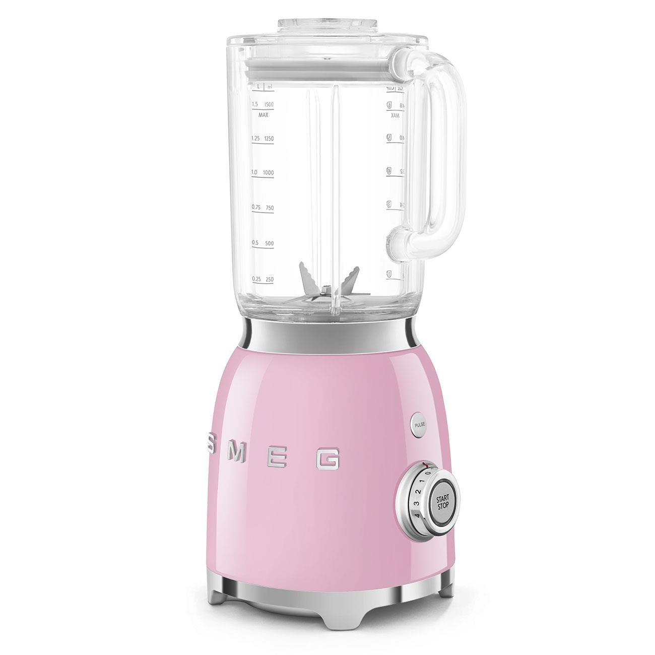 Smeg BLF03PKEU mixér,  800 W,  4 programy,  funkce pulse,  18000 RPM,  nerezové ostří,  Ice crush,  50"s Style,  růžový3 