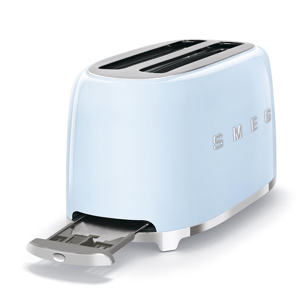 Smeg TSF02PBEU,  toustovač /  topinkovač,  4 toasty,  6 úrovní opékání,  zásuvka na drobky,  styl. 50. let,  pastelově modrý4 