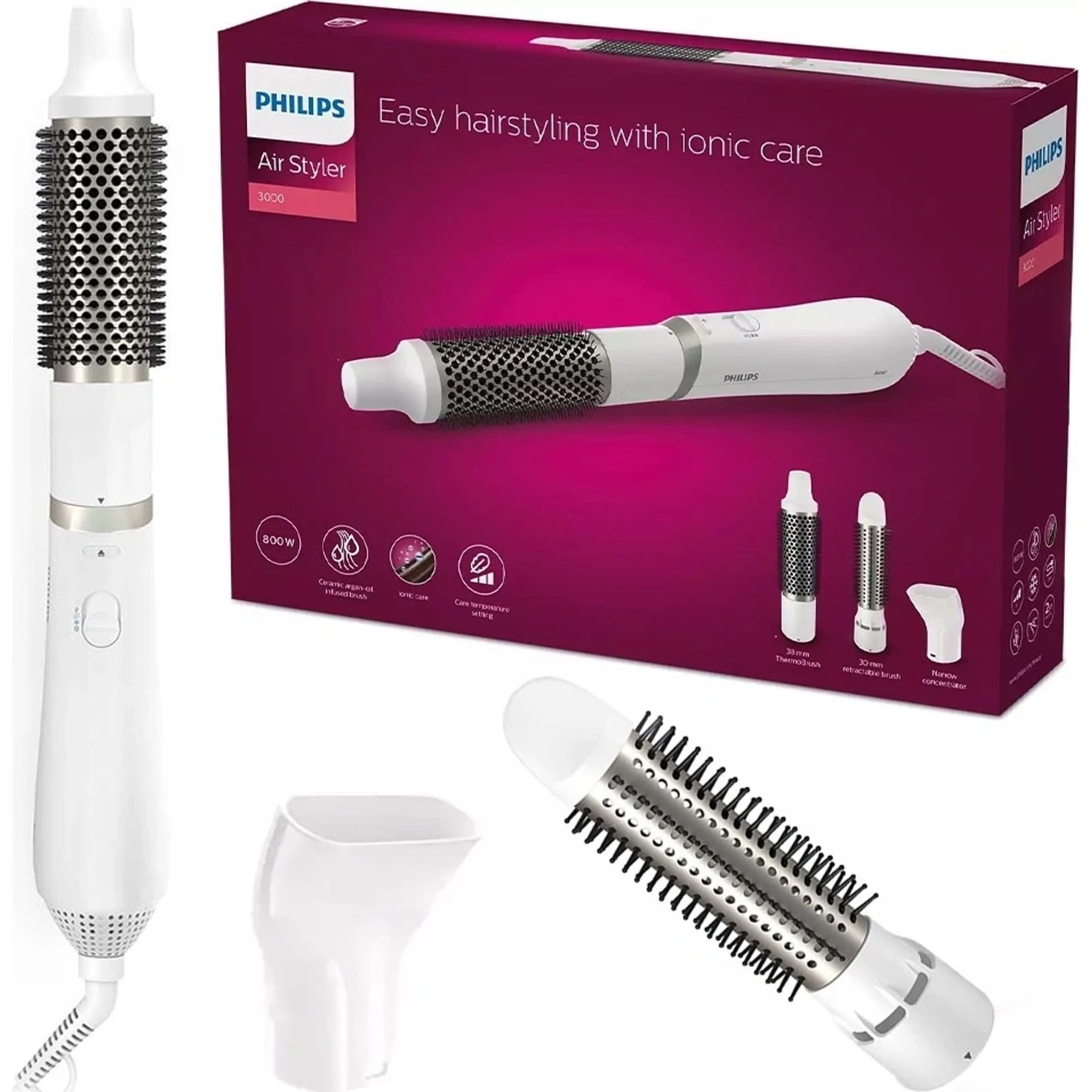 Philips BHA303/ 00 horkovzdušný kulmofén bílý,  800 W,  3 nástavce,  ionizace,  keramický povrch0 