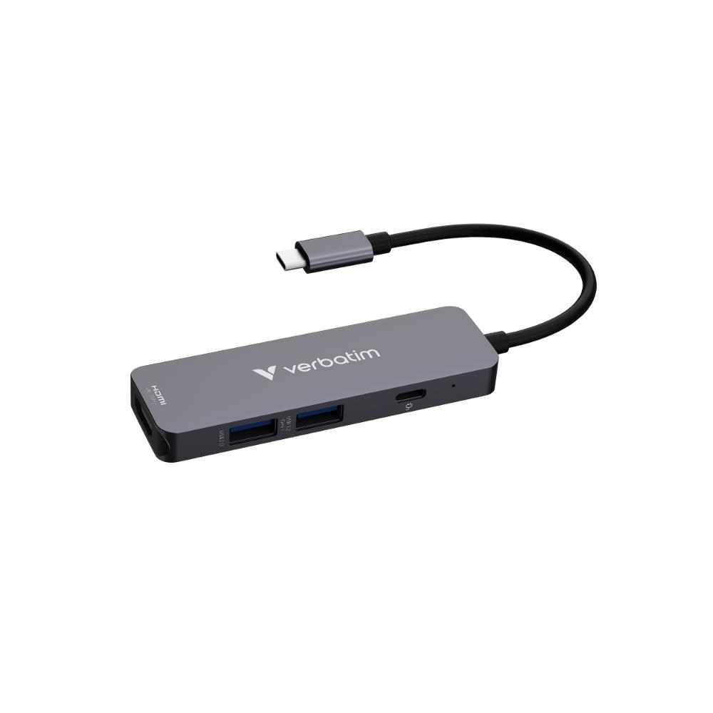 VERBATIM Dokovací stanice USB-C,  4v1,  HDMI,  USB-C PD,  USB 3.0,  USB 2.0,  šedá2 