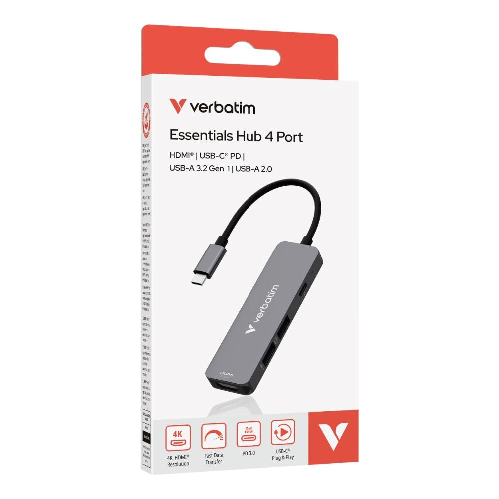 VERBATIM Dokovací stanice USB-C,  4v1,  HDMI,  USB-C PD,  USB 3.0,  USB 2.0,  šedá1 