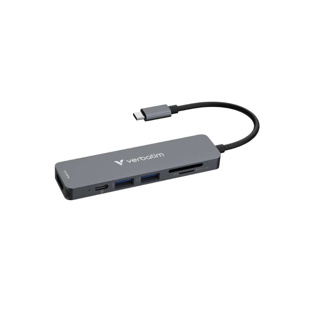 VERBATIM Dokovací stanice USB-C,  6v1,  HDMI,  USB-C PD,  USB 3.0,  USB 2.0,  SD a microSD,  šedá0 