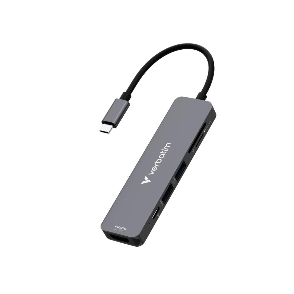 VERBATIM Dokovací stanice USB-C,  6v1,  HDMI,  USB-C PD,  USB 3.0,  USB 2.0,  SD a microSD,  šedá3 