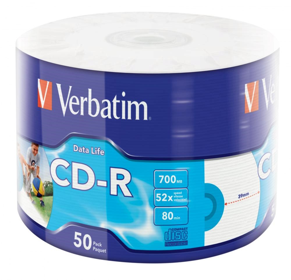 VERBATIM CD-R (50-pack)Spindle/ Extra Protection Datalife Inkjet Printable Wrap / 52x/ 700MB WRAP1 