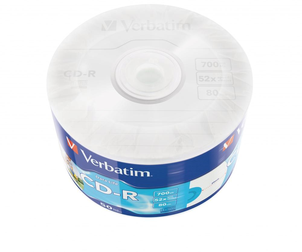 VERBATIM CD-R (50-pack)Spindle/ Extra Protection Datalife Inkjet Printable Wrap / 52x/ 700MB WRAP2 