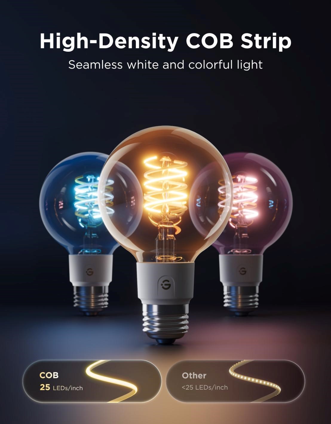 Govee Smart žárovka G80 RGBWW 5W-40W 500lm E27 Long Life,  Matter4 