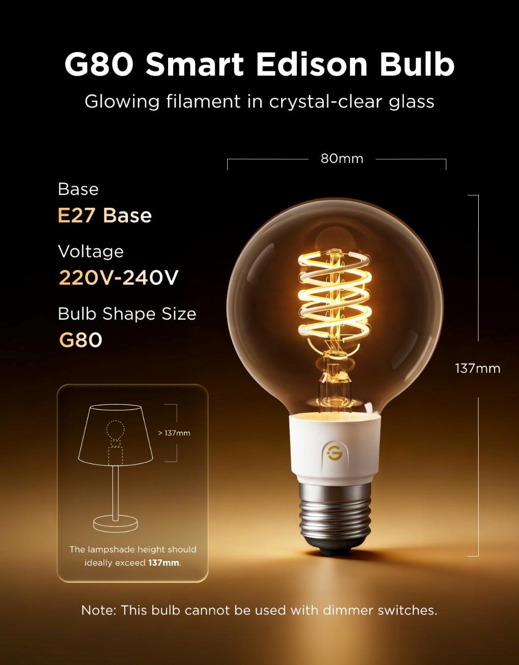 Govee Smart žárovka G80 RGBWW 5W-40W 500lm E27 Long Life,  Matter5 